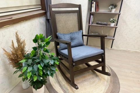 ASEDİA VERANDA HASIRLI MİNDERLİ SALLANAN SANDALYE, ANTRASİT, CEVİZ AYAK