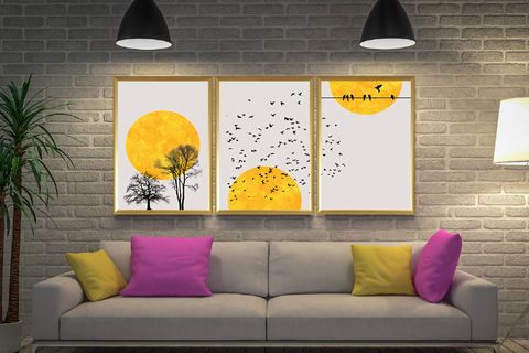 FRANK RAY SARI ÜÇTÜ TABLO SETİ, ÇERÇEVELİ, 50X70