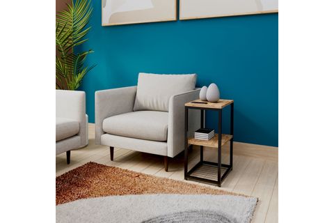 LİNA METAL AYAKLI AHŞAP RAFLI YAN SEHPA, ÇAM