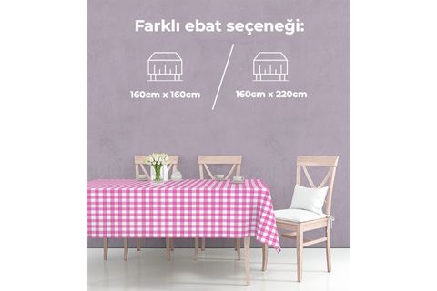KARELİ PAMUKLU MASA ÖRTÜSÜ, PEMBE 160X160 CM