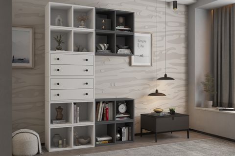 ZARA KİTAPLIK DOLABI BASAMAKLI MODÜLER RAF SİSTEMİ ANTRASİT NRG KTP 1130