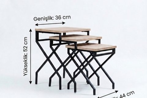 METAL AYAKLI MDF ZİGON SEHPA, ÜÇLÜ