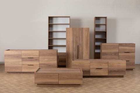 LUKE CAMLI KİTAPLIK, CEVİZ, 70 CM