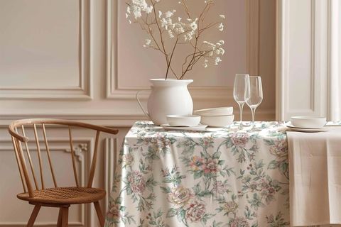 ROMANTİK ÇİÇEKLER PAMUK MASA ÖRTÜSÜ, 100X100 CM