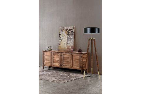 LUMEXX STİL BÜYÜK RETRO 8 BAŞLIKLI LAMBADER, SİYAH BAŞLIK, CEVİZ AYAK