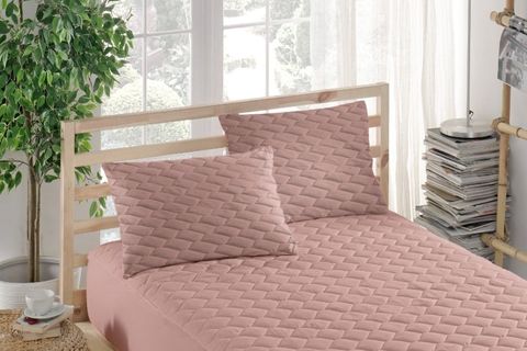 SIVI GEÇİRMEZ ALEZ VE KILIF TAKIMI, PAMUKLU, KAPİTONELİ, FITTED, PEMBE, 90X200