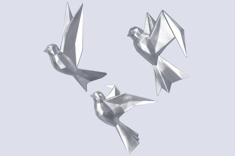 MOUETTE ÜÇLÜ DEKORATİF KUŞ, GÜMÜŞ