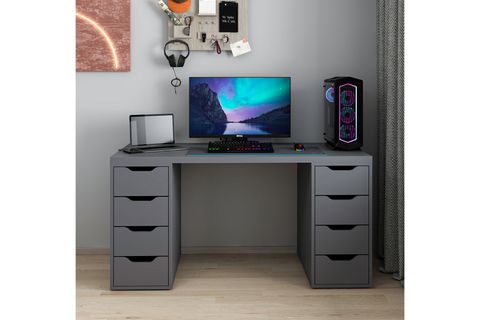 ALEN ÇALIŞMA MASASI, ANTRASİT, 8 ÇEKMECELİ, 150 CM