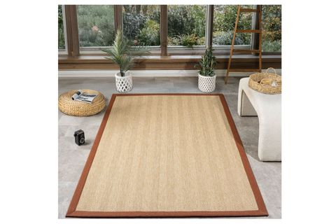 BORDÜRLÜ HASIR DOKULU SİSAL MAKİNE HALISI, BEJ, 120X600