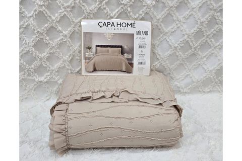 ÇAPA HOME MİLANO TEK KİŞİLİK FIRFIRLI YATAK ÖRTÜSÜ, KUM BEJİ