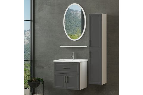 SANYA BANYO DOLABI AS2K1Ç62, BEYAZ ANTRASİT, 65CM