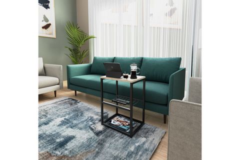 TEDİ METAL AYAKLI DEKORATİF TEL RAFLI YAN SEHPA, TAŞ GRİ