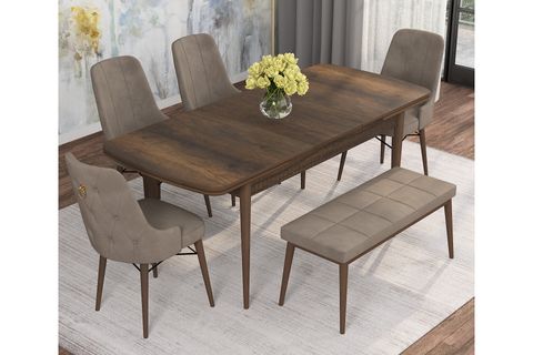 ROVENA MONA AÇILABİLİR MUTFAK MASASI TAKIMI, BAROK DESEN, CAPPUCİNO, 132X80