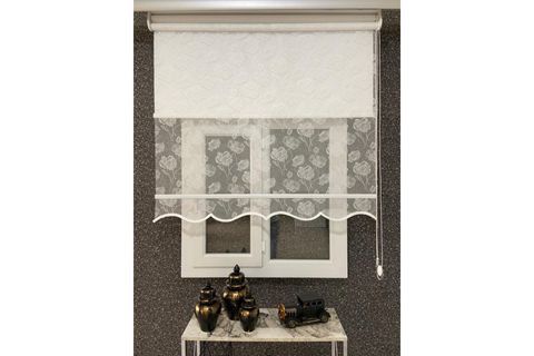 ÇİFT MEKANİZMALI TÜL VE STOR PERDE, YAPRAK DESENLİ, KIRIK BEYAZ, 240X260