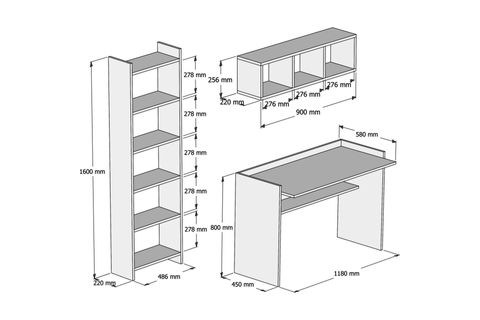 DEKORSTİLİM MDF KİTAPLIKLI ÇALIŞMA MASASI, BEYAZ