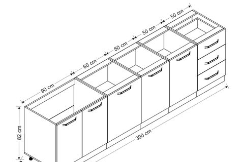 MİNAR 300 CM MUTFAK DOLABI BEYAZ DORE 300-D1-ALT MODÜL