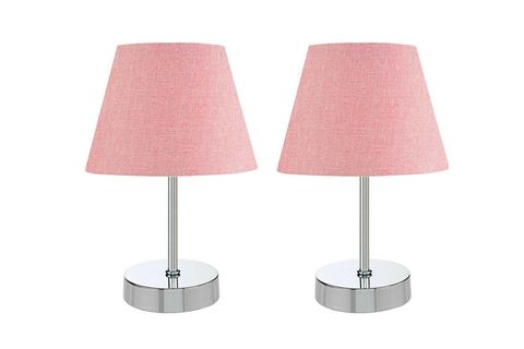 EVLİGHT 3'LÜ SET AVİZE VE KOMODİN ÜSTÜ KROM ABAJUR / PEMBE