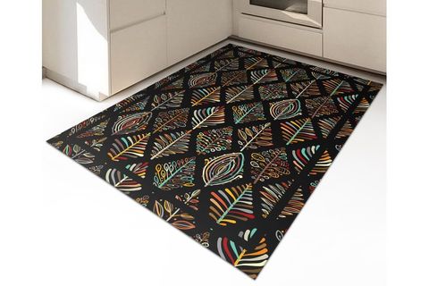 GARDENYA SİYAH ZEMİN RENKLİ ÇİÇEKLER MUTFAK HALISI 50X80