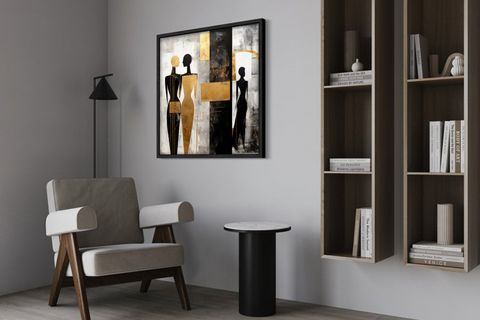 AHŞAP TRAVERTEN DOKULU SOYUT TABLO, BLACK DARK WOMAN