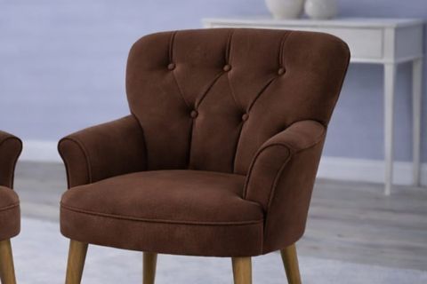 PUFY KOLLU TEKLİ BERJER, KAHVERENGİ, CEVİZ AYAK, 2 ADET