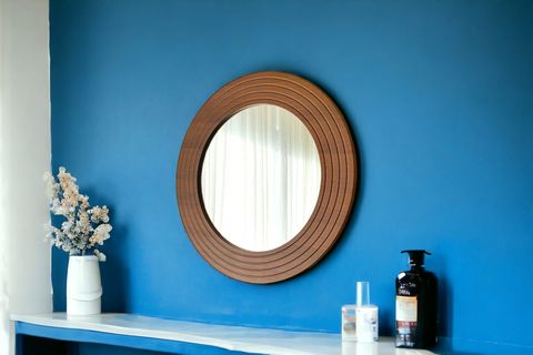 DFN WOOD AHŞAP GÖRÜNÜMLÜ MDF YUVARLAK DUVAR AYNASI, 60X60