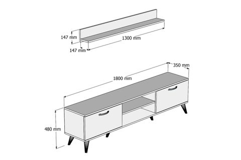 MEGA TV ÜNİTESİ TVU0101, L RAFLI, BEYAZ, 180 CM