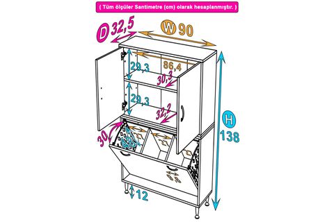 İLKİM ALT MODÜL SEPET ÜST MODÜL KAPAKLI BANYO DOLABI, 90 CM