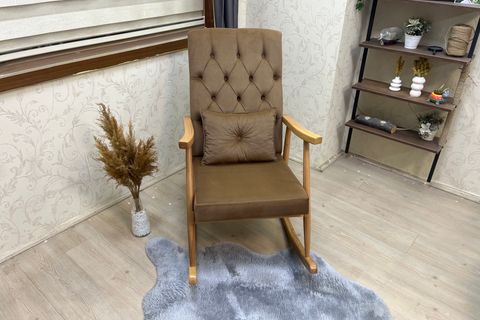 ASEDİA TREND KAPİTONELİ SALLANAN SANDALYE, AÇIK KAHVE, AHŞAP, NATUREL AYAK