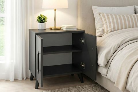 LUMEN RAFLI KLASİK KOMODİN, ANTRASİT, 2 KAPAKLI