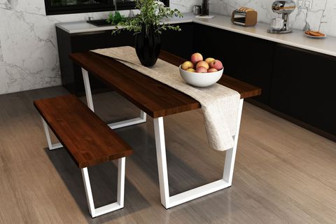 WOODESK MAYIS MASİF BANKLI YEMEK MASASI TAKIMI, CEVİZ RENK, 180X80, CPT7528-180