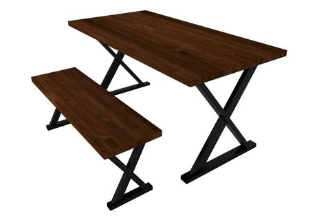 WOODESK ARDIÇ MASİF BANKLI YEMEK MASASI TAKIMI, CEVİZ RENK, 140×70, CPT7642-140