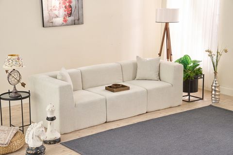 RAKS SERİSİ MODULER FULL SÜNGER ÜÇLÜ KANEPE, KREM