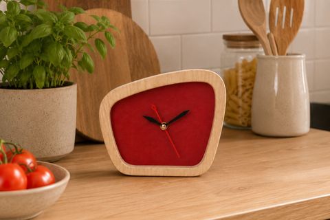 WOODESK TEMPUS AHŞAP ÖZEL TASARIM MASA SAATİ, KIRMIZI