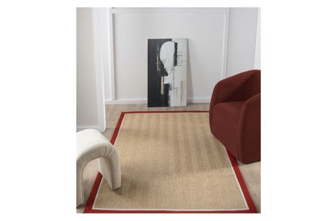 ÇİFT BORDÜRLÜ HASIR DOKULU SİSAL MAKİNE HALISI, BORDO, 80X150