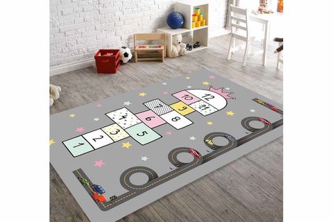 SEKSEK VE YOL DESENLİ ÇOCUK HALISI GRİ 150X200