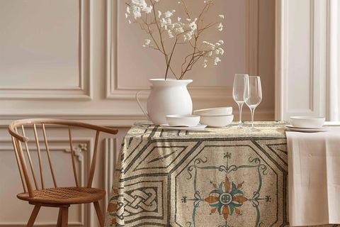 ANTRASİT MOZAİK PAMUK MASA ÖRTÜSÜ, 150X150 CM