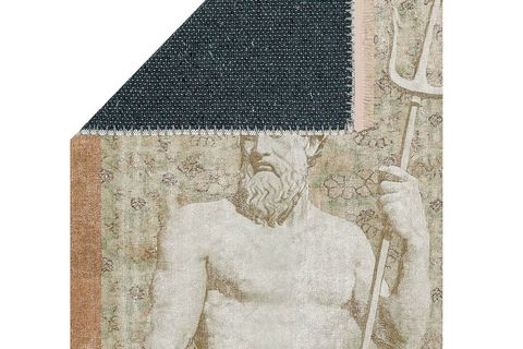 POSEİDON HEYKELİ MİTOLOJİK TASARIMLI ESKİTME DEKORATİF HALI, DOKUMA TABAN HALI, 332 YNG, 80X200 CM