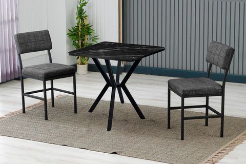 NOVA MUTFAK MASA TAKIMI, 2 SANDALYE, SİYAH, 70X70 CM, ANTRASİT