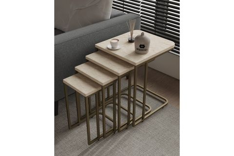 ROMA TEKERLEKLİ ZİGON SEHPA, TRAVERTEN DESEN
