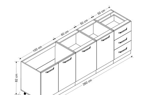 MİNAR 260 CM MUTFAK DOLABI BEYAZ DORE 260-D2-ALT MODÜL