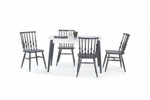 RETRO SABİT MASA VE BONCUK SANDALYE TAKIMI, BEYAZ ANTRASİT, 125X80