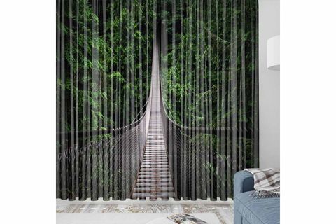 ELSE SARI KIRMIZI ETNİK KUTULAR DESENLİ DEKORATİF MODERN 3D TÜL FON PERDE 140X270