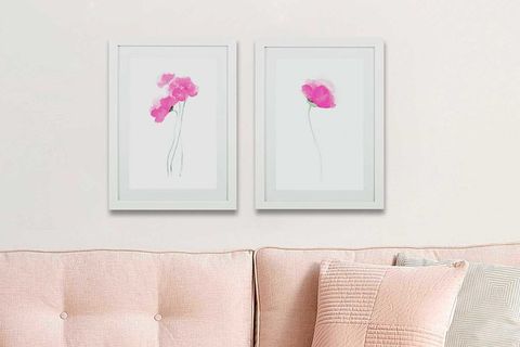 İKİLİ WATERCOLOR PİNK BEYAZ ÇERÇEVELİ TABLO SETİ