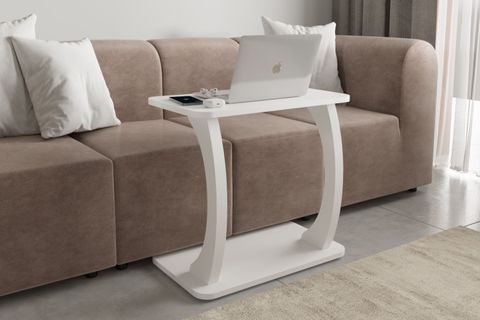 HULK TEKERLEKLİ GENİŞ YAN SEHPA, BEYAZ