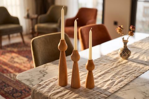 KATRE KAYIN AHŞAP ÜÇLÜ ŞAMDAN SETİ, 15-20-25 CM
