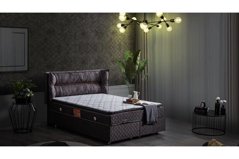 BARSELONA BAZA BAŞLIK VE REAL PEDLİ YATAK SETİ, ANTRASİT GRİ, 90X200
