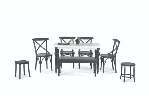 DAMLA SABİT MASA + ÇARPI ÇITALI SANDALYE, ANTRASİT, 125X80