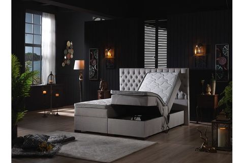 UNİMET LEİLA HAREKETLİ SANDIKLI BAZA BAŞLIK VE YATAK SETİ, GRİ, 200X200