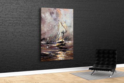 TABLO360 YAĞLIBOYA GÖRÜNÜMLÜ GEMİ KANVAS TABLO 75X50