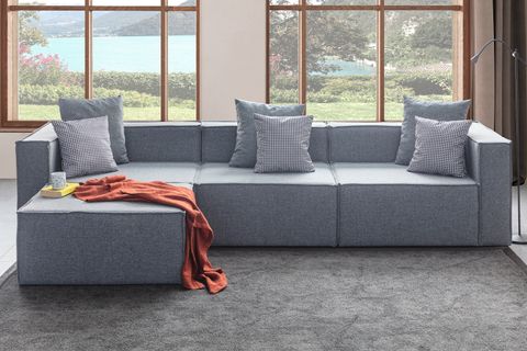 SOFT KİTAPLIKLI MODÜLER KÖŞE KOLTUK TAKIMI, KETEN, GRİ